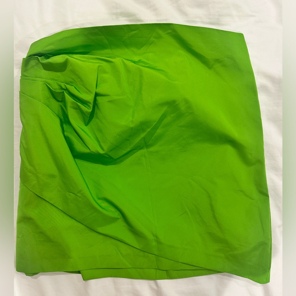 Zara Lime Green Polyester Gathered Detail Side Zip Mini Skirt